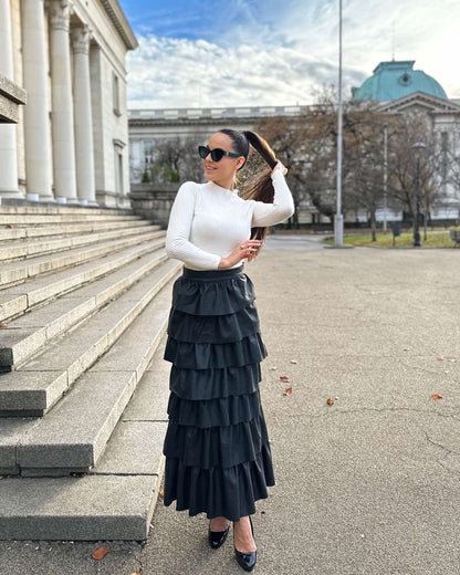 Ruffled leather skirt