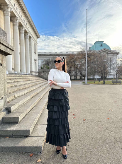 Ruffled leather skirt