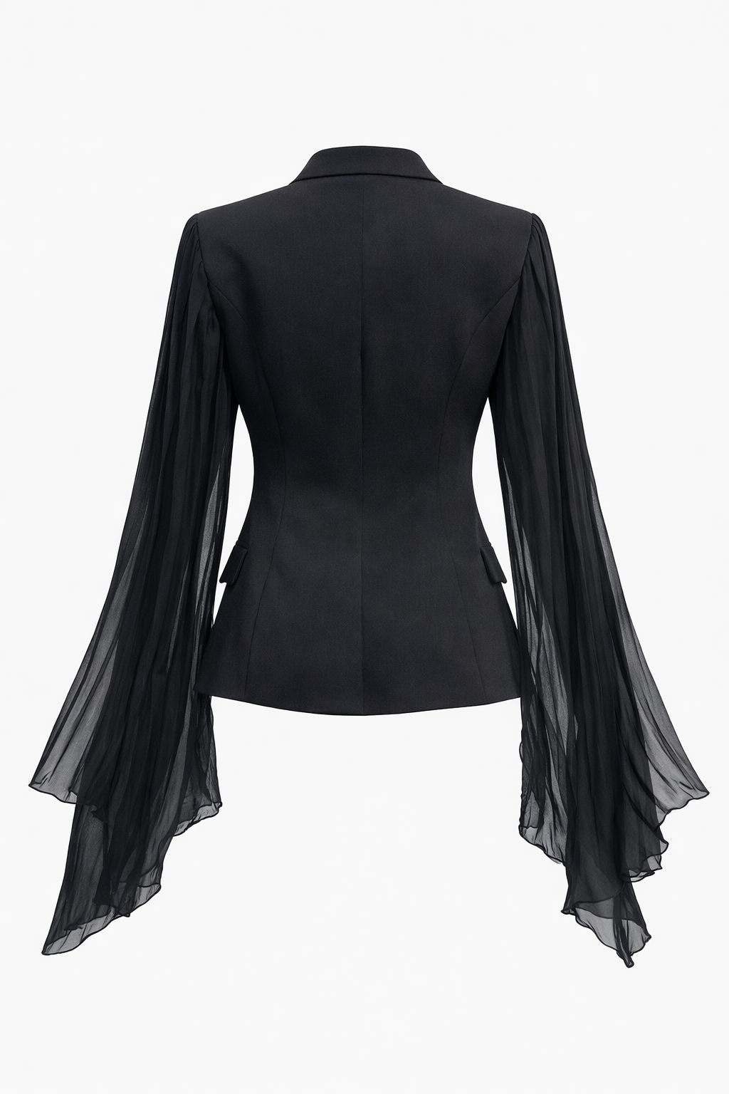 Black blazer with pleated chiffon sleeves