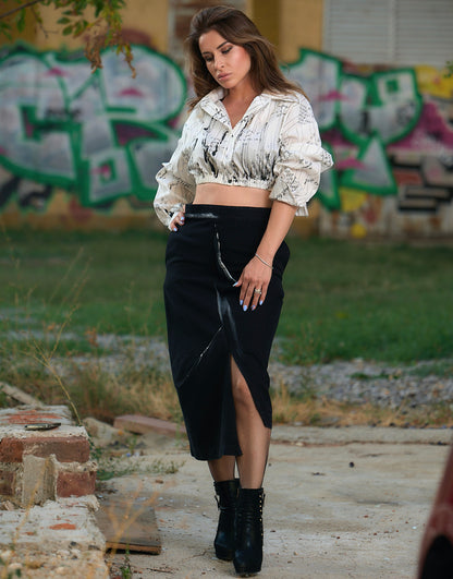 Black denim skirt