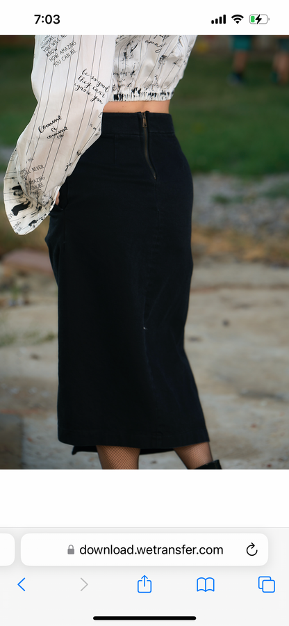 Black denim skirt