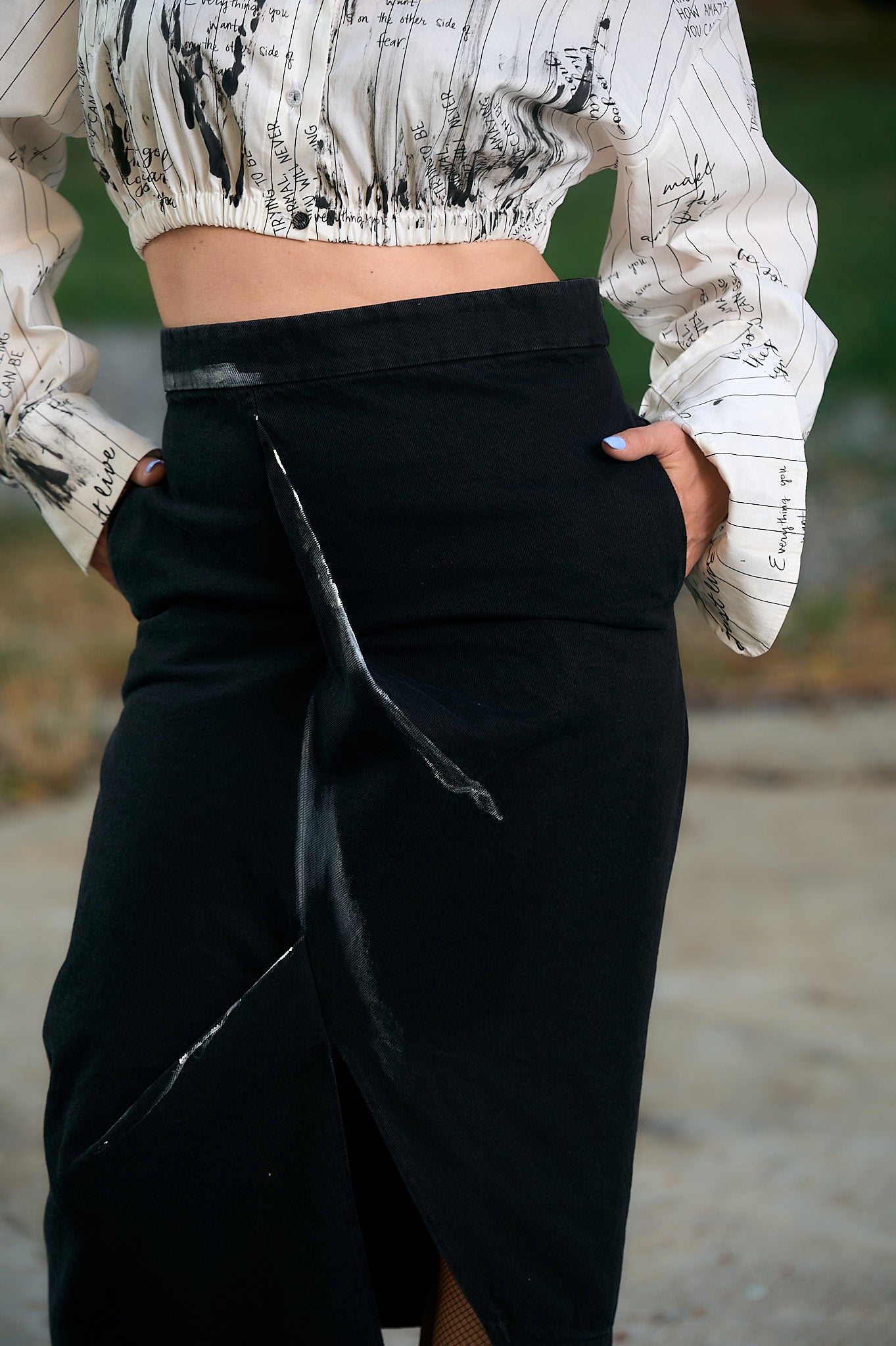 Black denim skirt