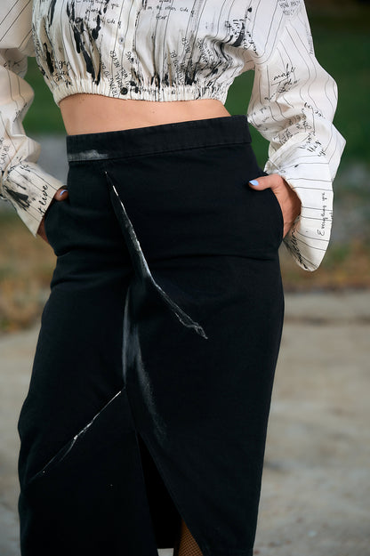 Black denim skirt