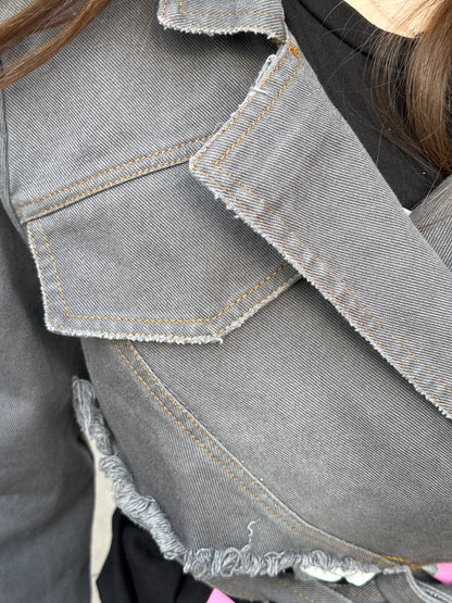 Gray denim skirt and jacket